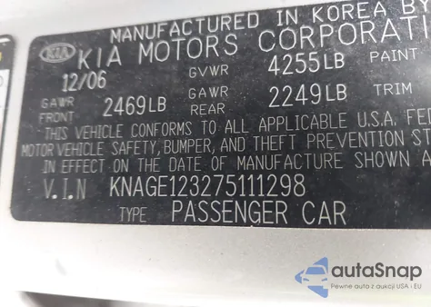 2007 Kia Optima Lx z USA, uszkodzony, nr VIN KNAGE123275111298